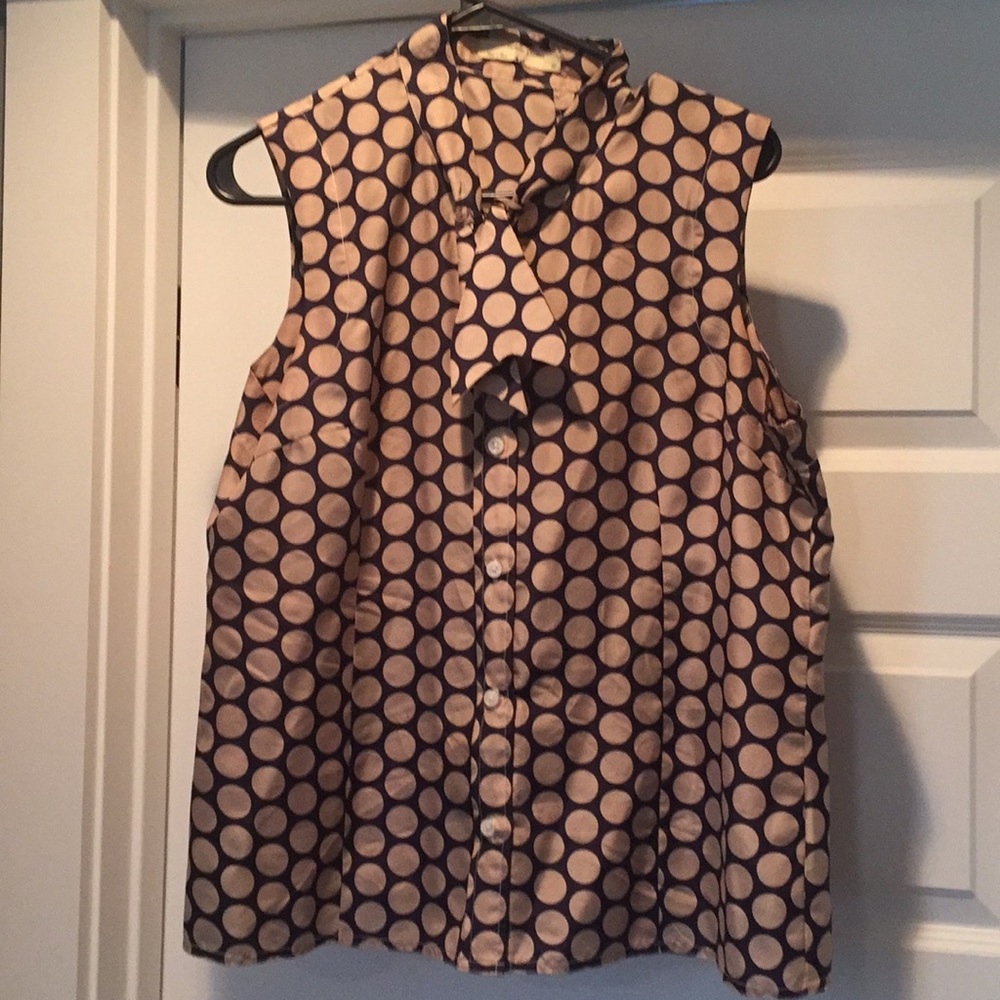 anthropologie brand silk navy and tan top.